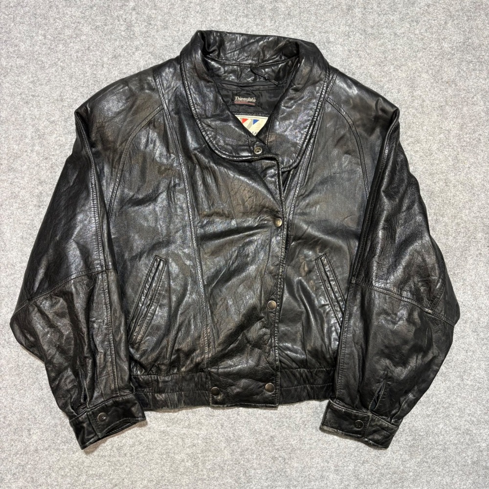 Wilsons Leather Mens Black Bomber Jacket Thinsulate Lined Vintage Large